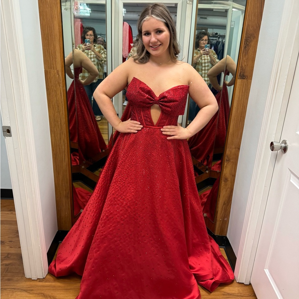Sherri Hill Strapless Red Gown